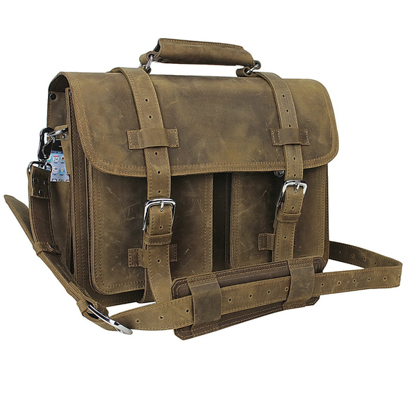 18"Leather Briefcase Backpack Travel Bag L31VD